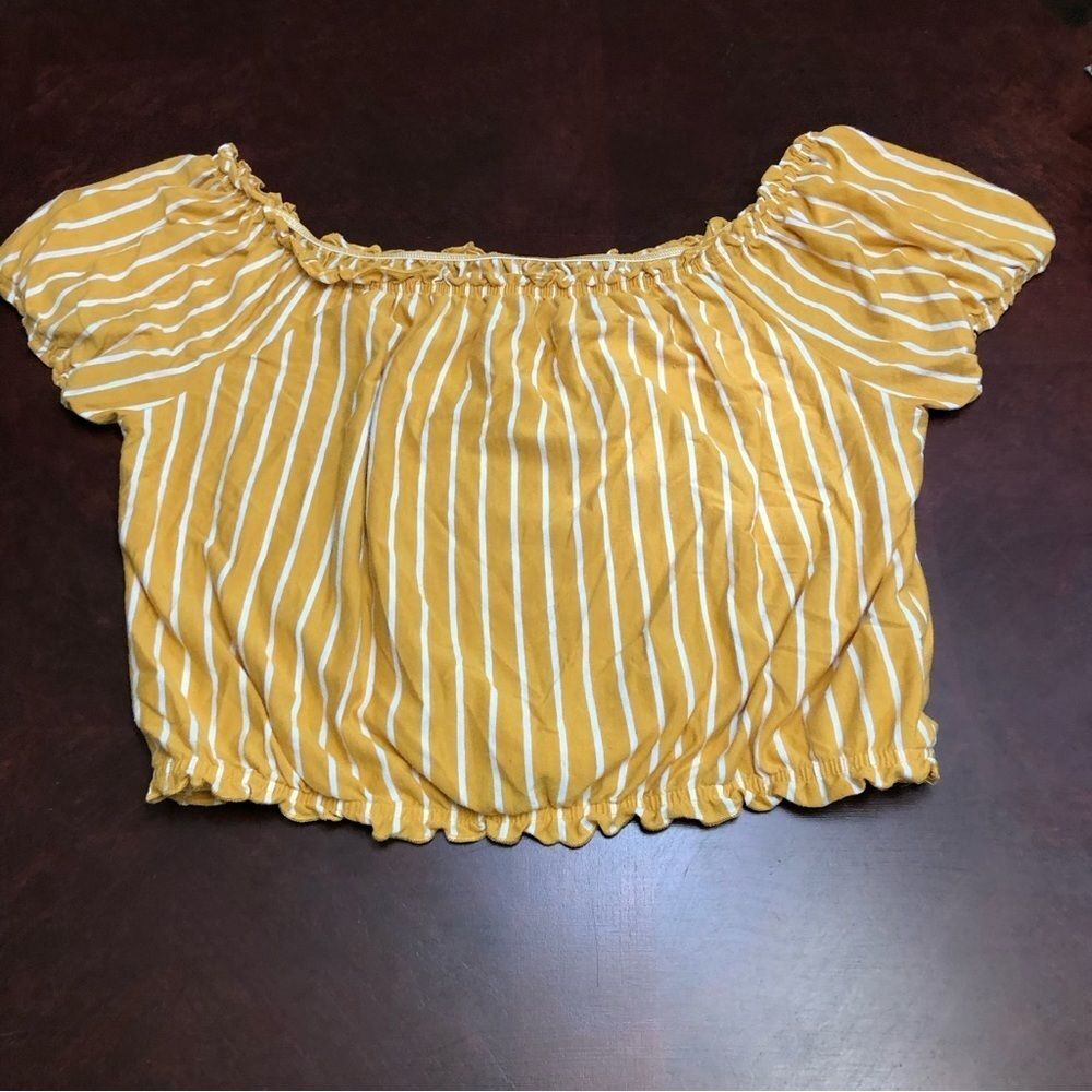 Ameag Off-Shoulder Dk Ylw/Wht Crop L T260